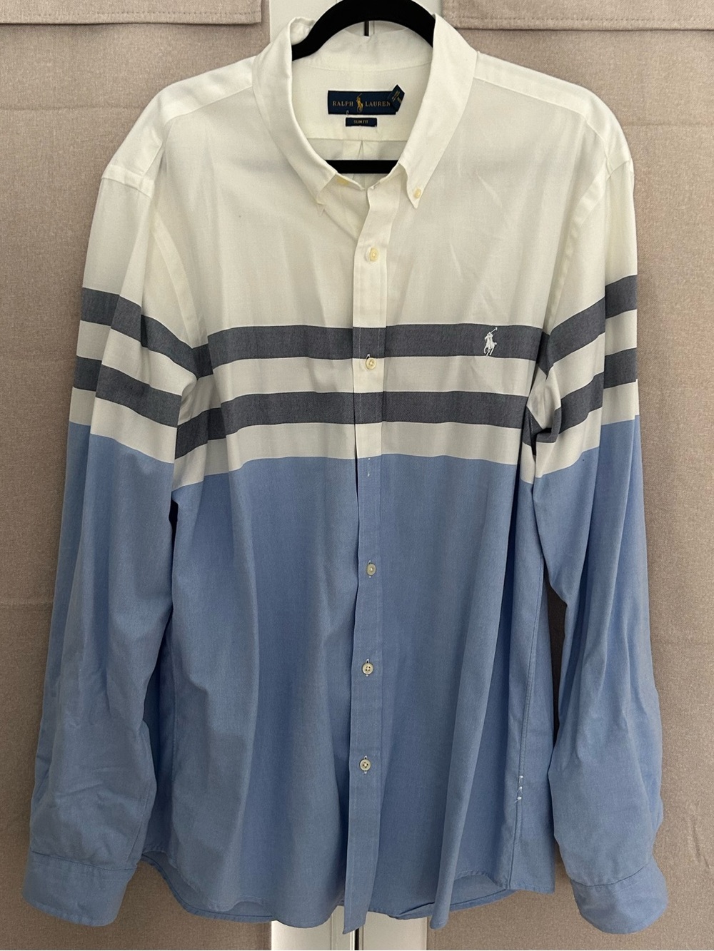Ralph Lauren White, Light Blue & Gray Striped Button-Down Shirt